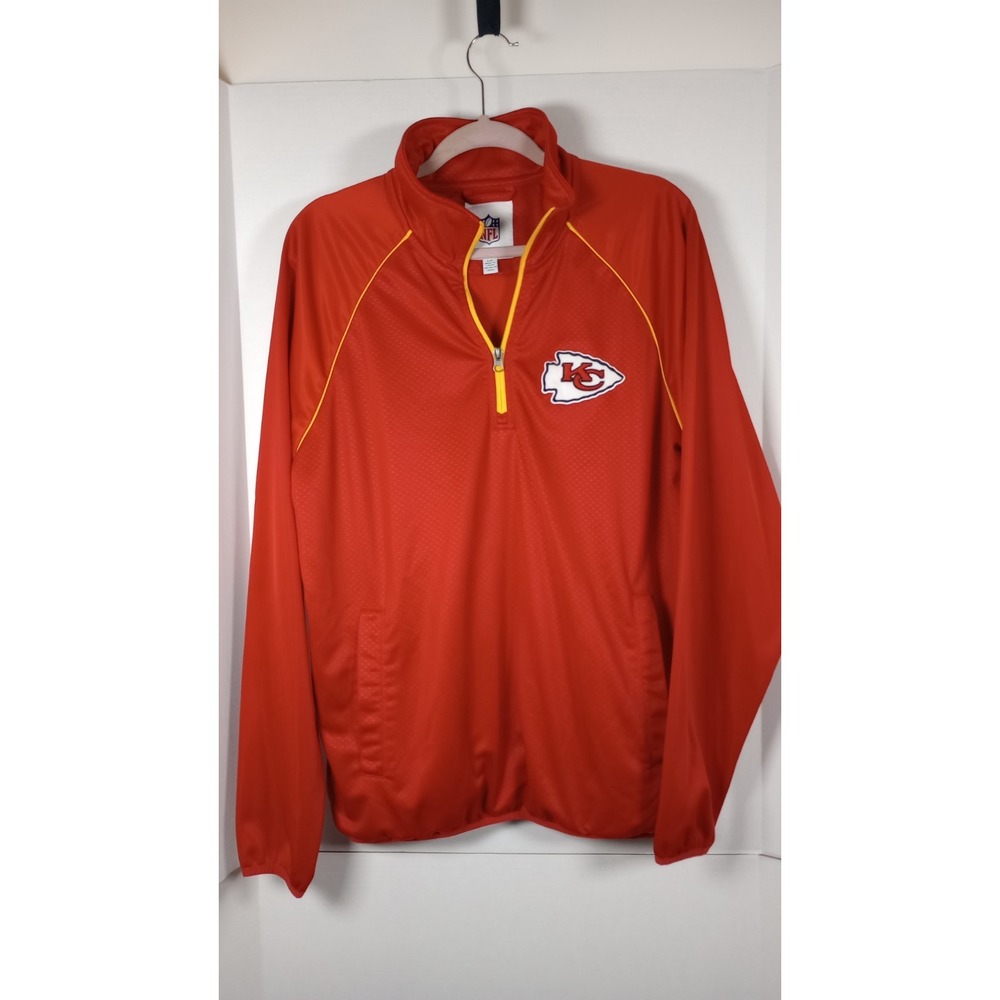 NFL Kansas City Chiefs Red 3/4 Zip Jacket Men L Pockets Football Athleticwear